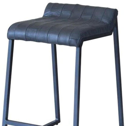 25" Gray Genuine Leather And Iron Low Back Counter Height Bar Chair HomeRoots