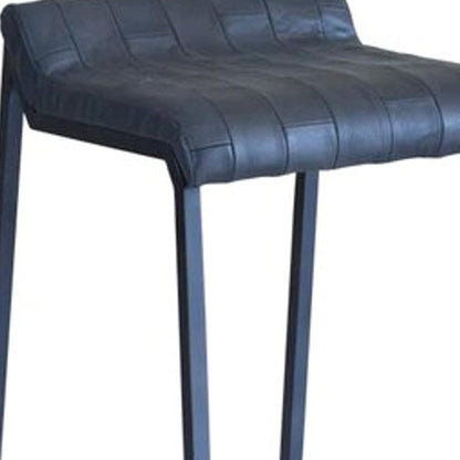 25" Gray Genuine Leather And Iron Low Back Counter Height Bar Chair HomeRoots