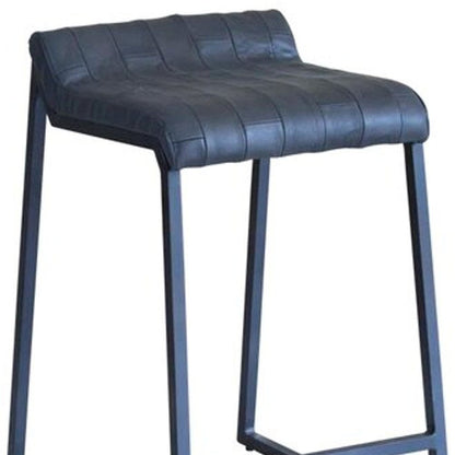 25" Gray Genuine Leather And Iron Low Back Counter Height Bar Chair HomeRoots