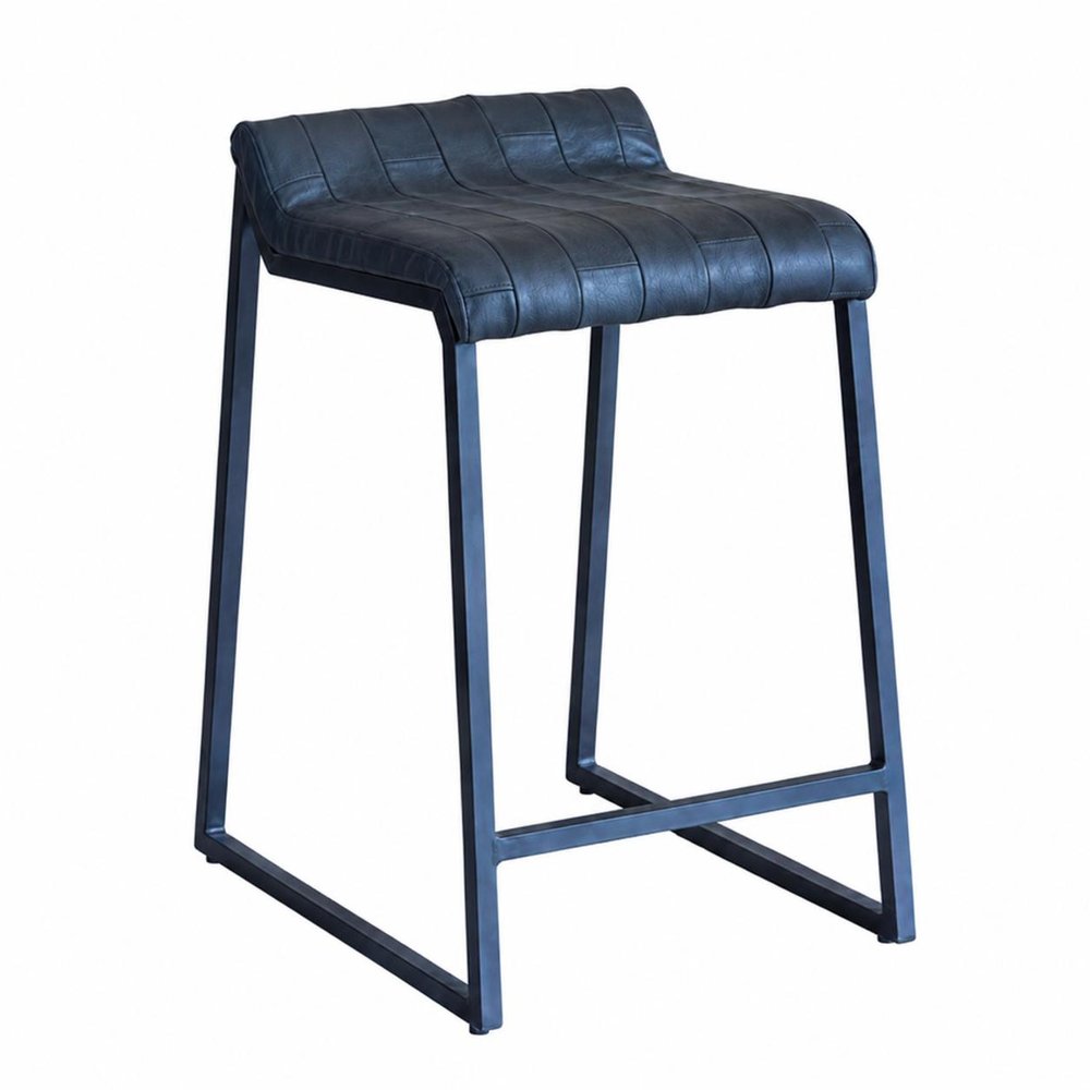 25" Gray Genuine Leather And Iron Low Back Counter Height Bar Chair — view 6