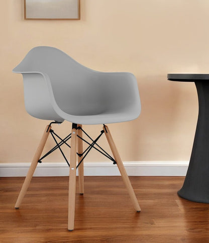 Gray And Natural Heavy Duty Plastic And Solid Wood Dining Arm Chair HomeRoots