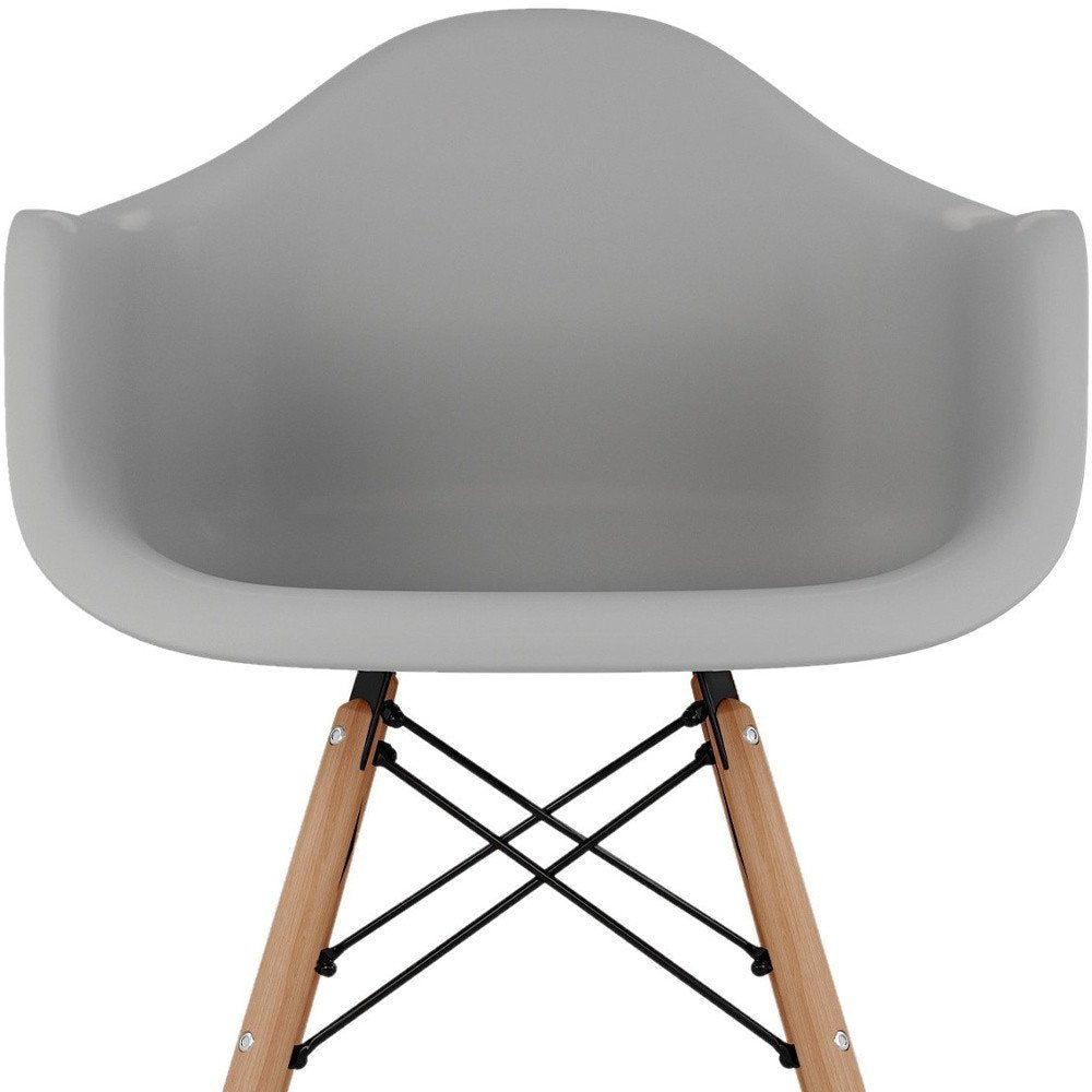 Gray And Natural Heavy Duty Plastic And Solid Wood Dining Arm Chair HomeRoots