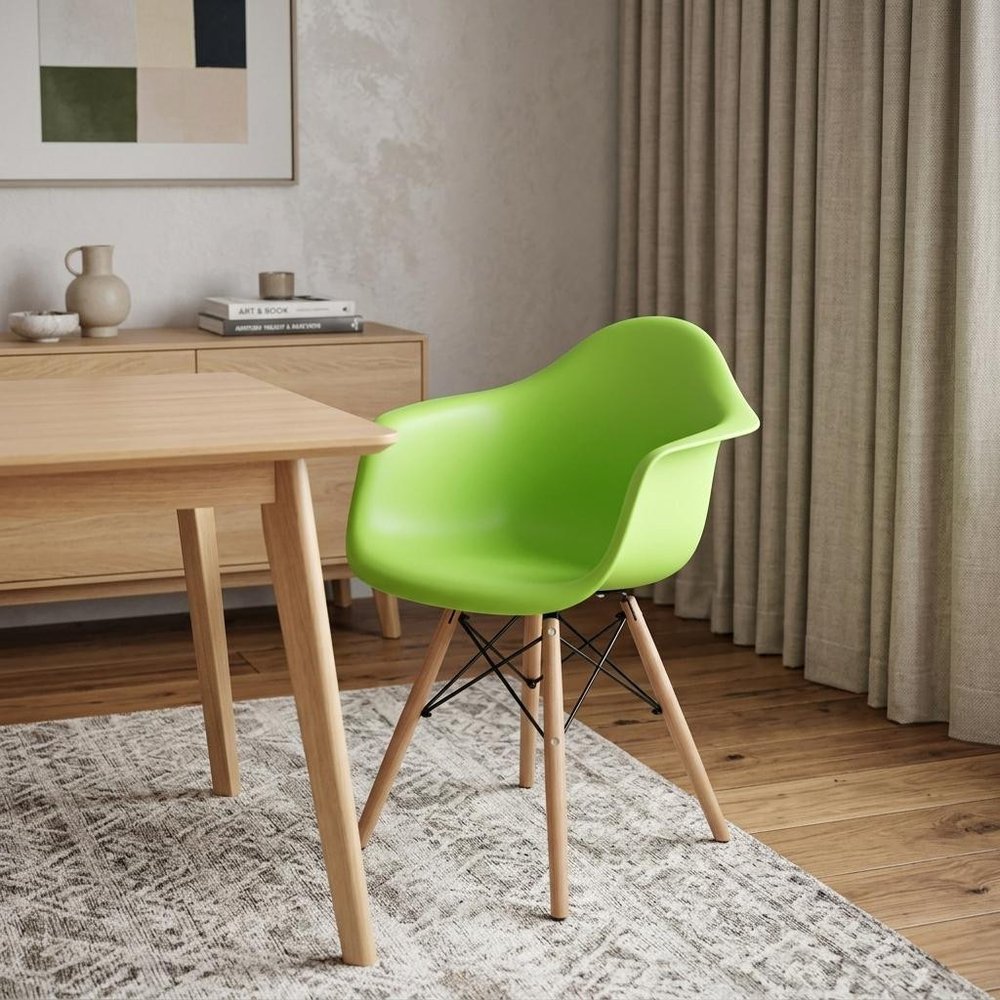 Green And Natural Heavy Duty Plastic And Solid Wood Dining Arm Chair HomeRoots