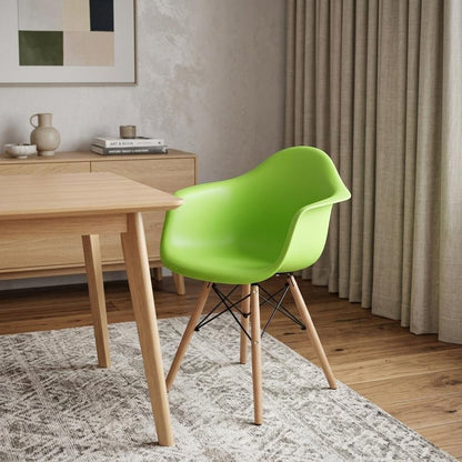 Green And Natural Heavy Duty Plastic And Solid Wood Dining Arm Chair HomeRoots