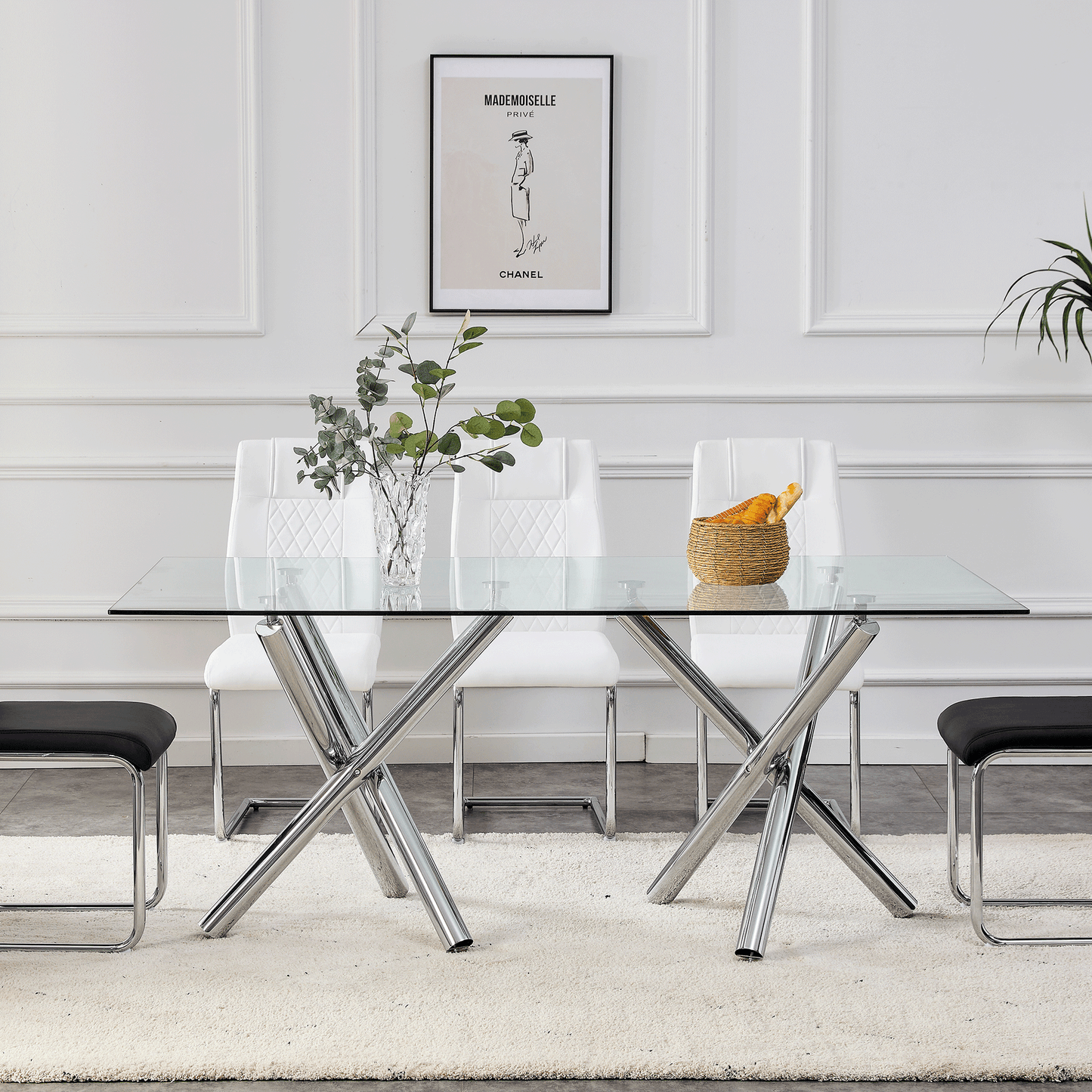 Large Modern Minimalist Rectangular Glass Dining Table for 6-8 - FurniFindUSA