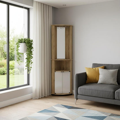 18" Brown Laminate Corner Bar Cabinet With Two Shelves HomeRoots