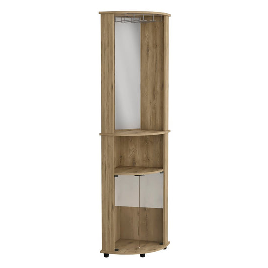 18" Light Brown Wood Corner Bar Cabinet With Two Doors HomeRoots