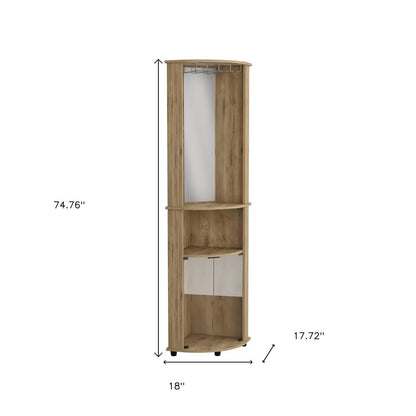 18" Light Brown Wood Corner Bar Cabinet With Two Doors HomeRoots