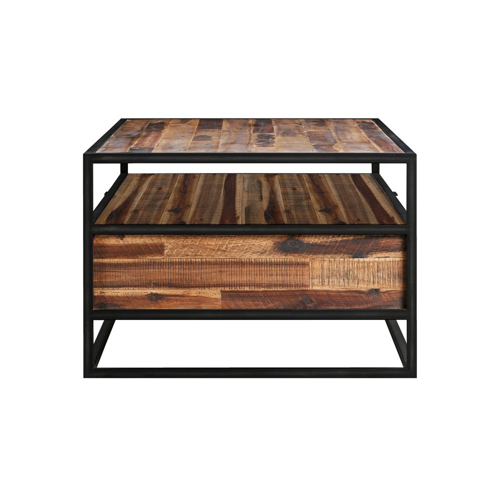 50" Brown And Black Solid Wood And Metal Coffee Table With Two Drawers And Shelf HomeRoots