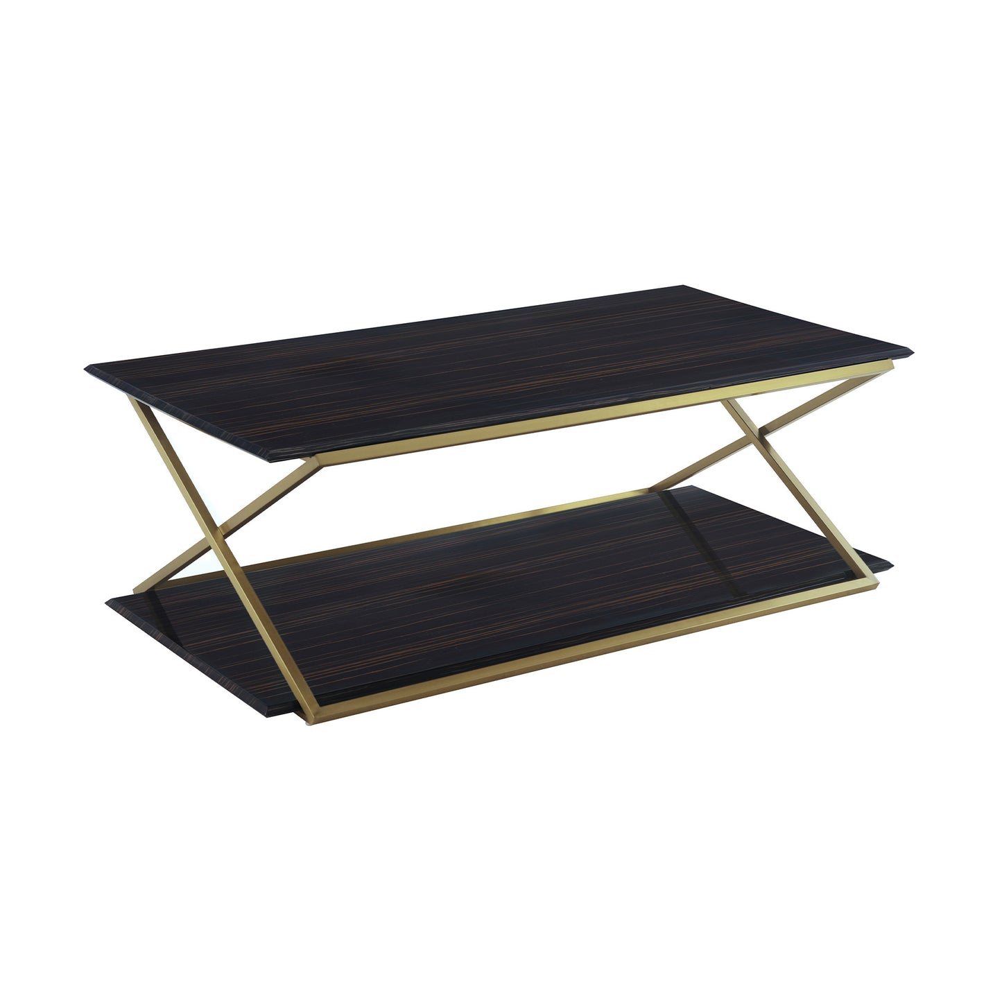 51" Dark Brown And Gold Metal Coffee Table With Shelf