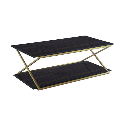 51" Dark Brown And Gold Metal Coffee Table With Shelf HomeRoots