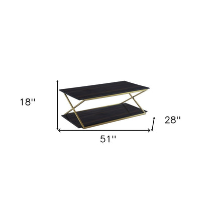 51" Dark Brown And Gold Metal Coffee Table With Shelf HomeRoots