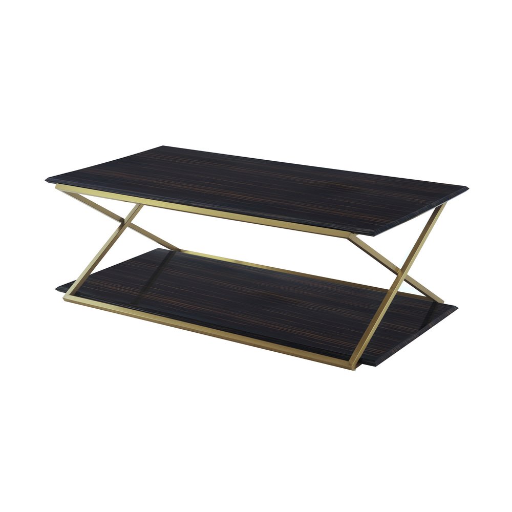 51" Dark Brown And Gold Metal Coffee Table With Shelf HomeRoots