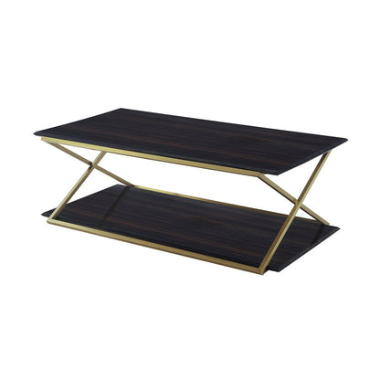 51" Dark Brown And Gold Metal Coffee Table With Shelf HomeRoots