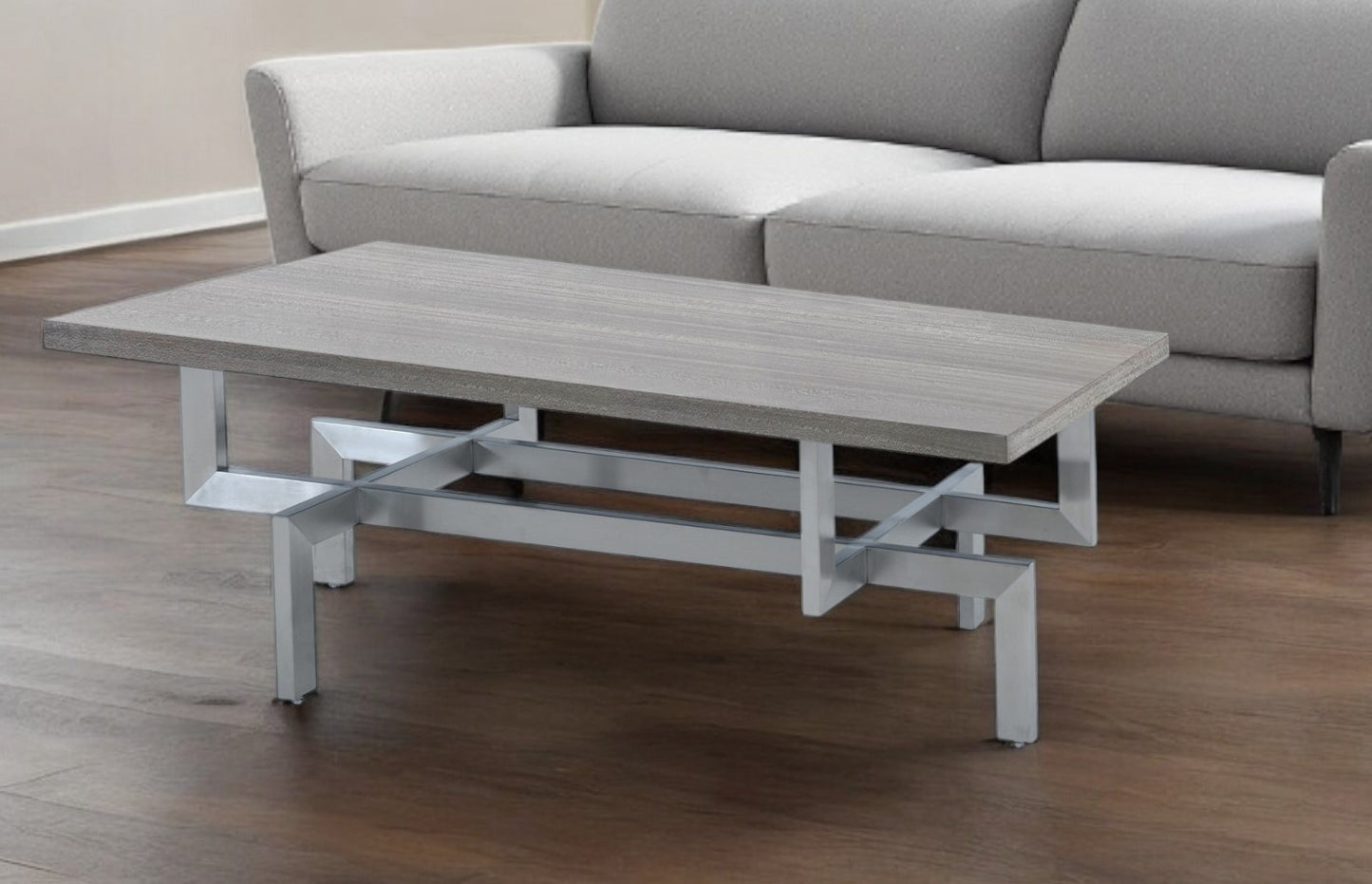 51" Gray And Silver Stainless Steel Coffee Table