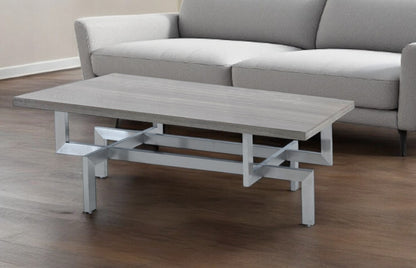 51" Gray And Silver Stainless Steel Coffee Table