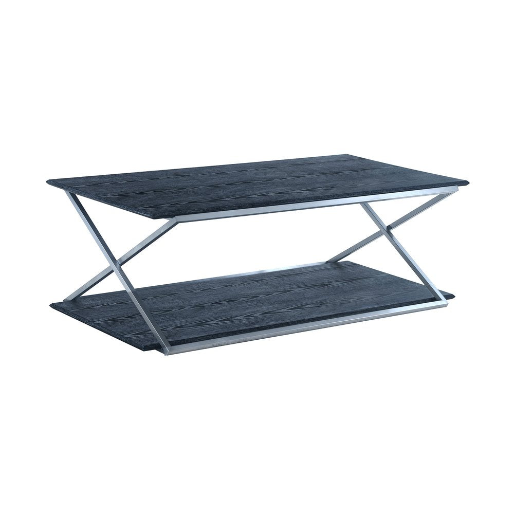 51" Black And Silver Stainless Steel Coffee Table With Shelf HomeRoots