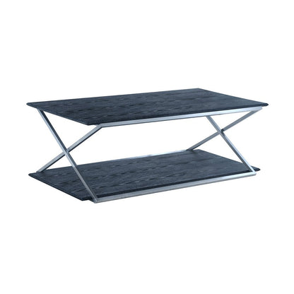 51" Black And Silver Stainless Steel Coffee Table With Shelf HomeRoots
