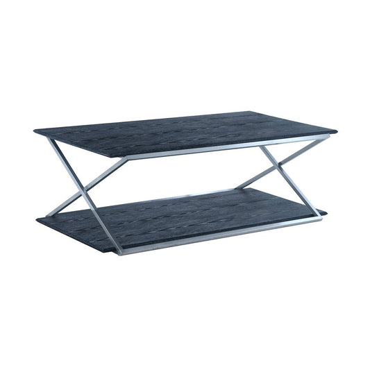 51" Black And Silver Stainless Steel Coffee Table With Shelf HomeRoots