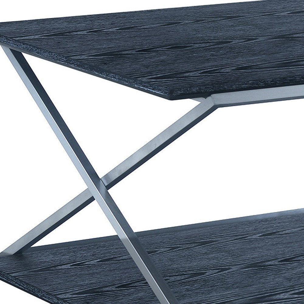 51" Black And Silver Stainless Steel Coffee Table With Shelf HomeRoots