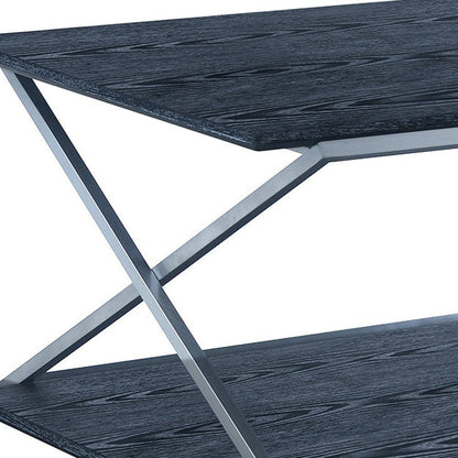 51" Black And Silver Stainless Steel Coffee Table With Shelf HomeRoots
