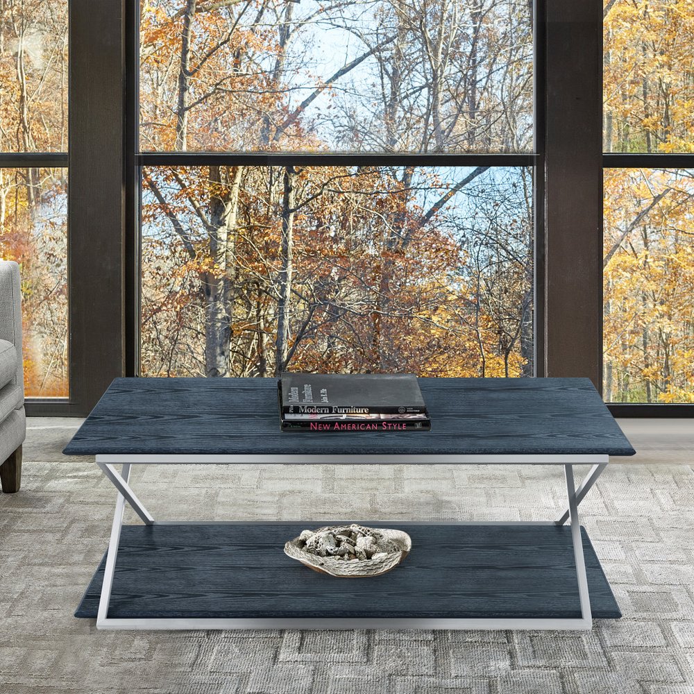 51" Black And Silver Stainless Steel Coffee Table With Shelf HomeRoots