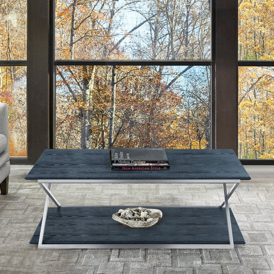 51" Black And Silver Stainless Steel Coffee Table With Shelf HomeRoots