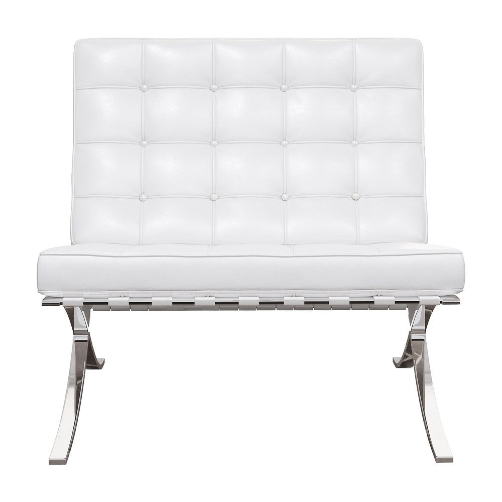 32" White and Silver Italian Leather Tufted Lounge Chair HomeRoots