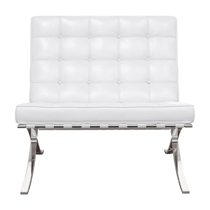 32" White and Silver Italian Leather Tufted Lounge Chair HomeRoots
