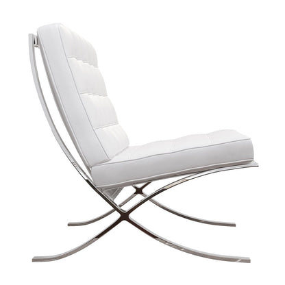 32" White and Silver Italian Leather Tufted Lounge Chair HomeRoots