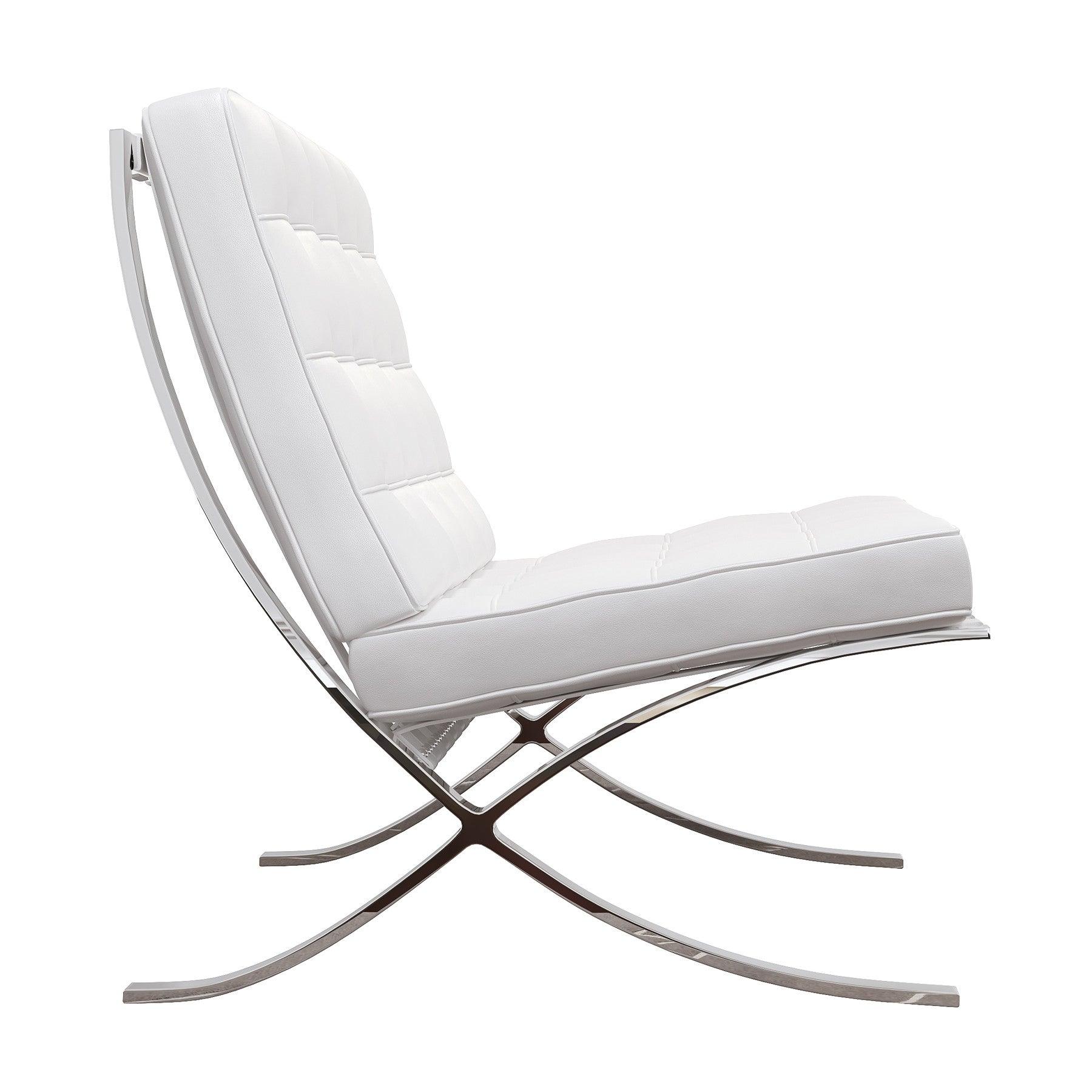 32" White And Silver Italian Leather Tufted Lounge Chair - FurniFindUSA