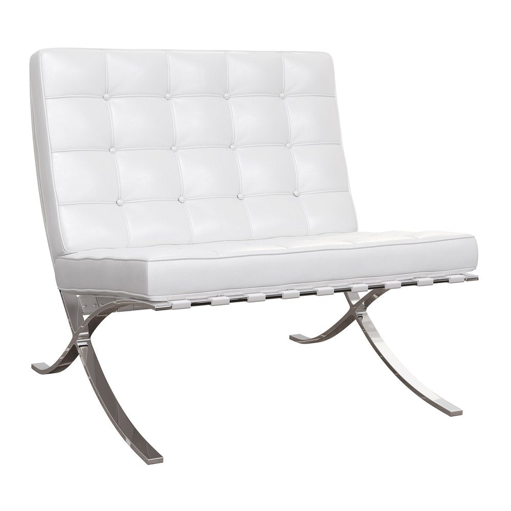 32" White and Silver Italian Leather Tufted Lounge Chair HomeRoots
