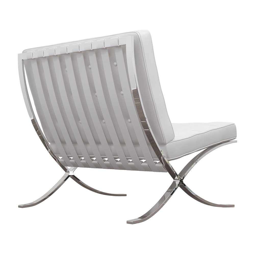 32" White and Silver Italian Leather Tufted Lounge Chair HomeRoots