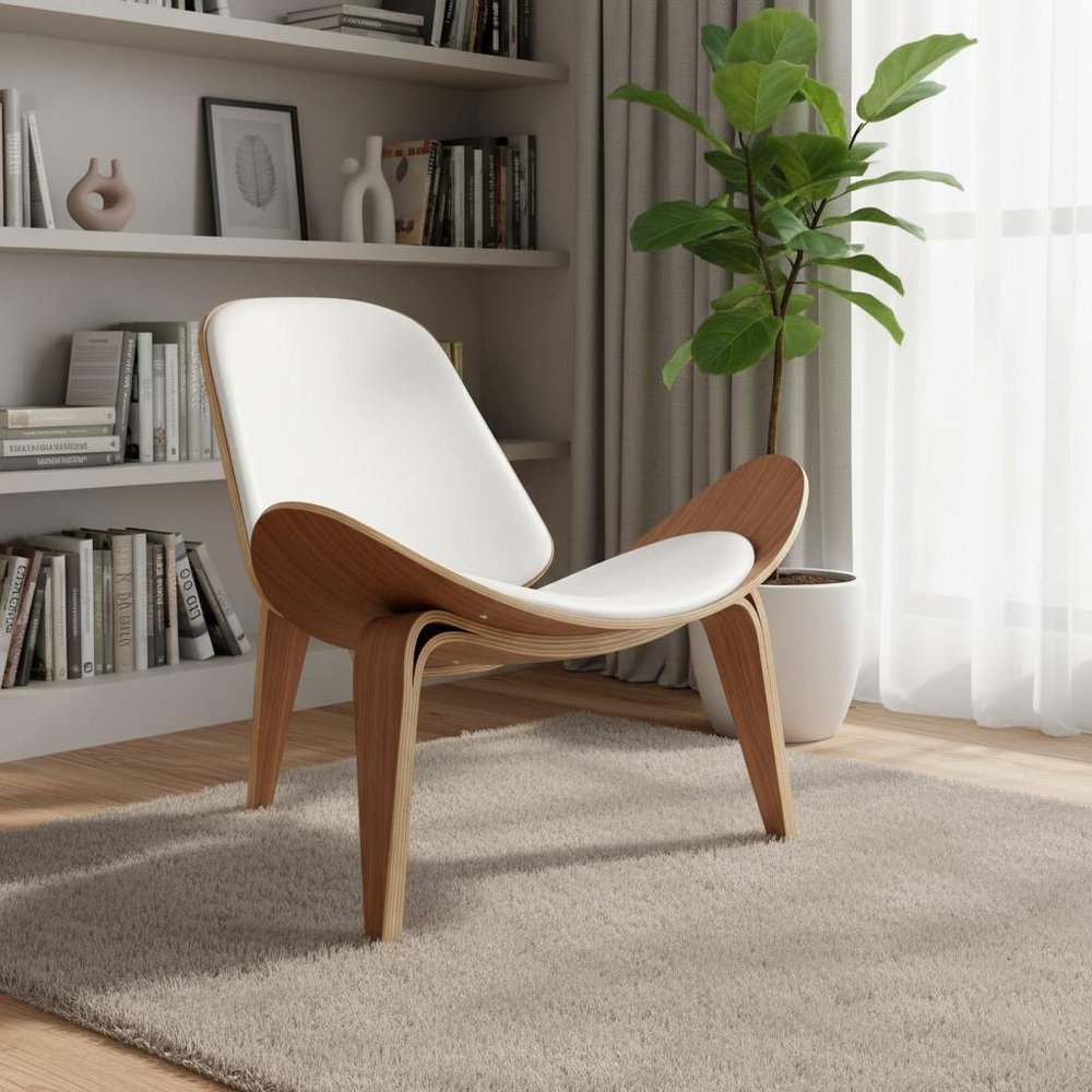 36" White and Brown Genuine Leather Lounge Chair HomeRoots