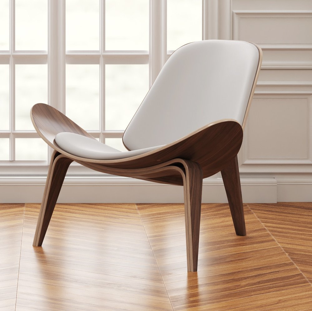 36" White and Brown Genuine Leather Lounge Chair HomeRoots