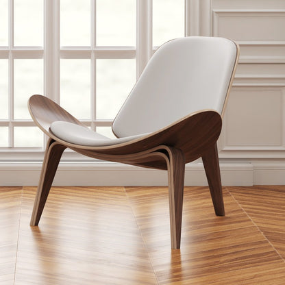 36" White and Brown Genuine Leather Lounge Chair HomeRoots