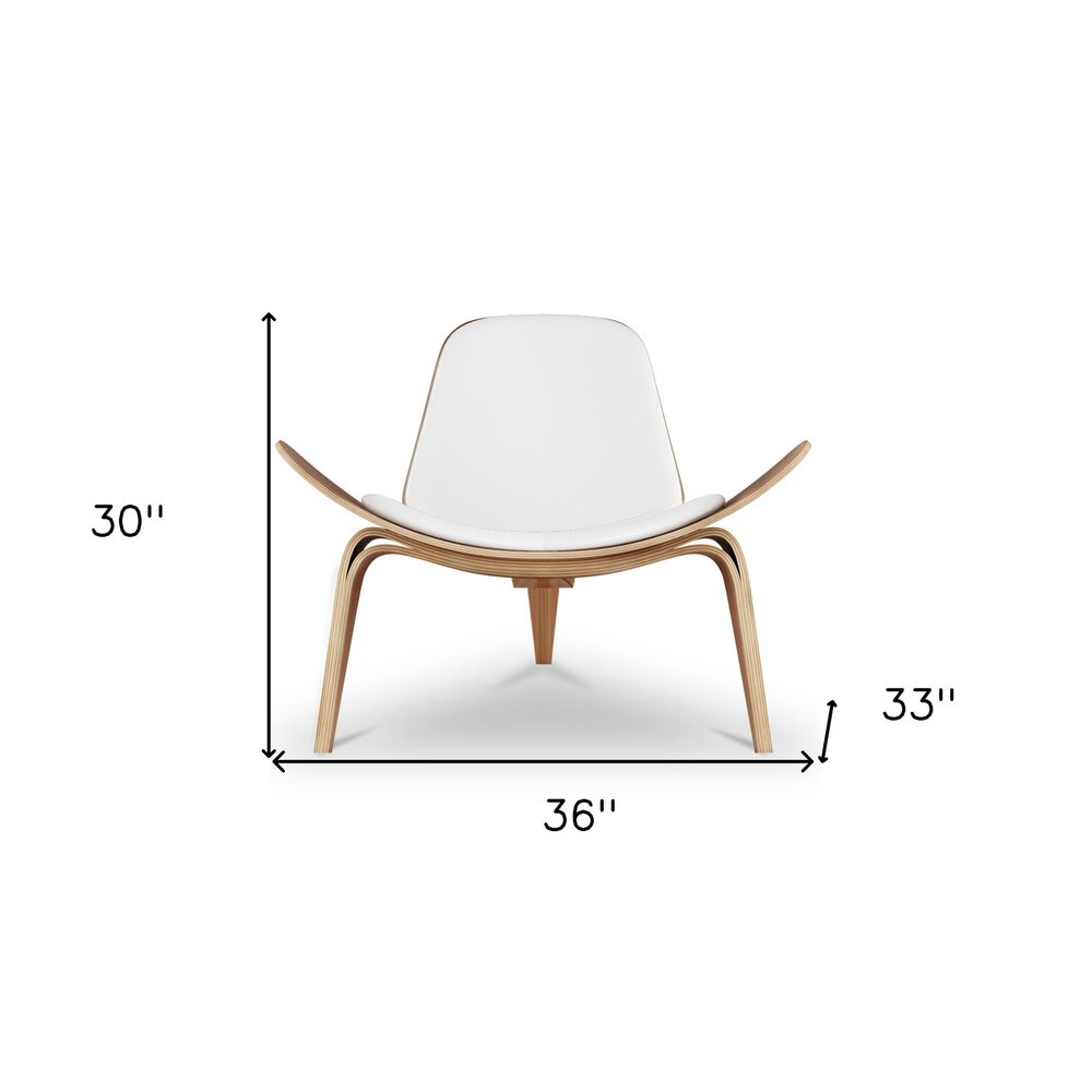 36" White and Brown Genuine Leather Lounge Chair HomeRoots