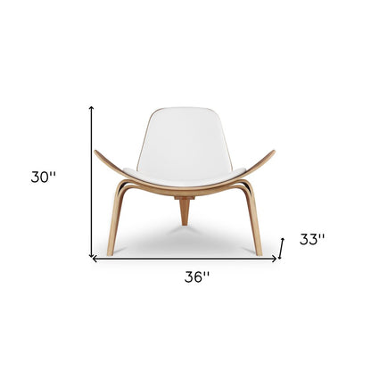 36" White and Brown Genuine Leather Lounge Chair HomeRoots