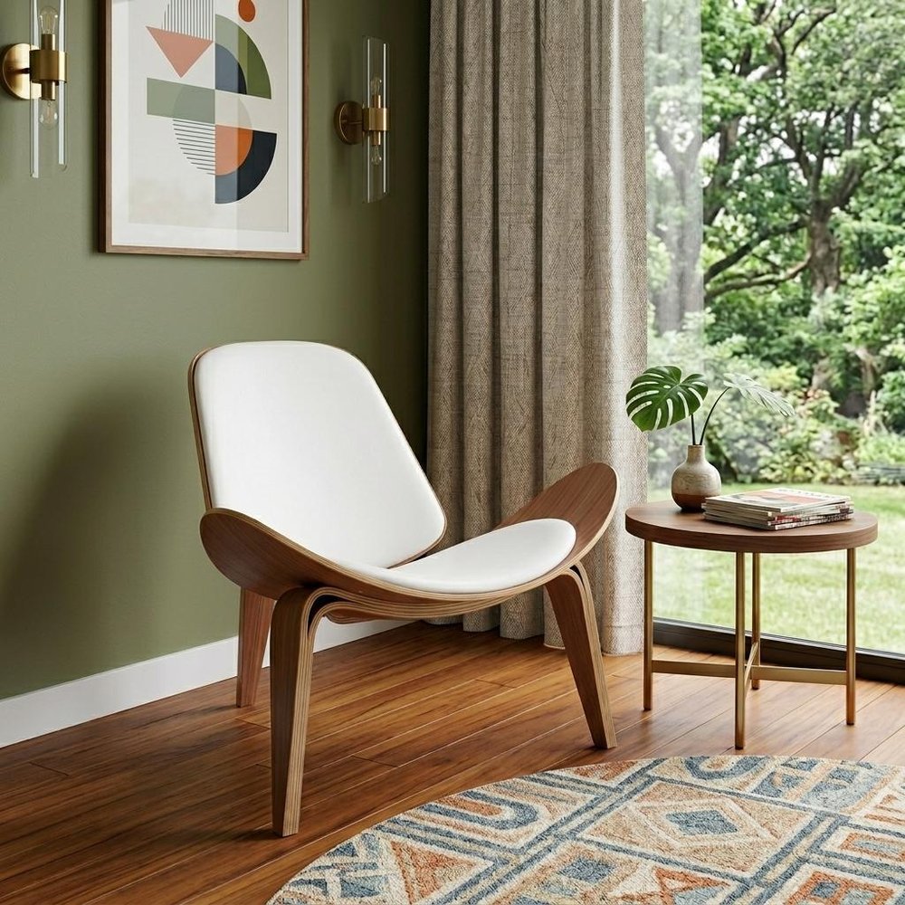 36" White and Brown Faux Leather Lounge Chair HomeRoots