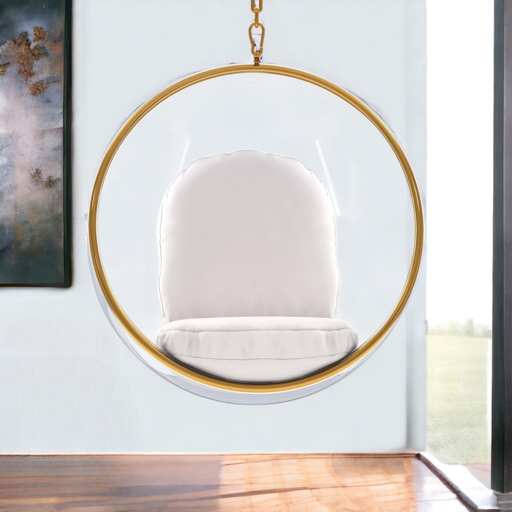 42" White Faux Leather Balloon Chair HomeRoots