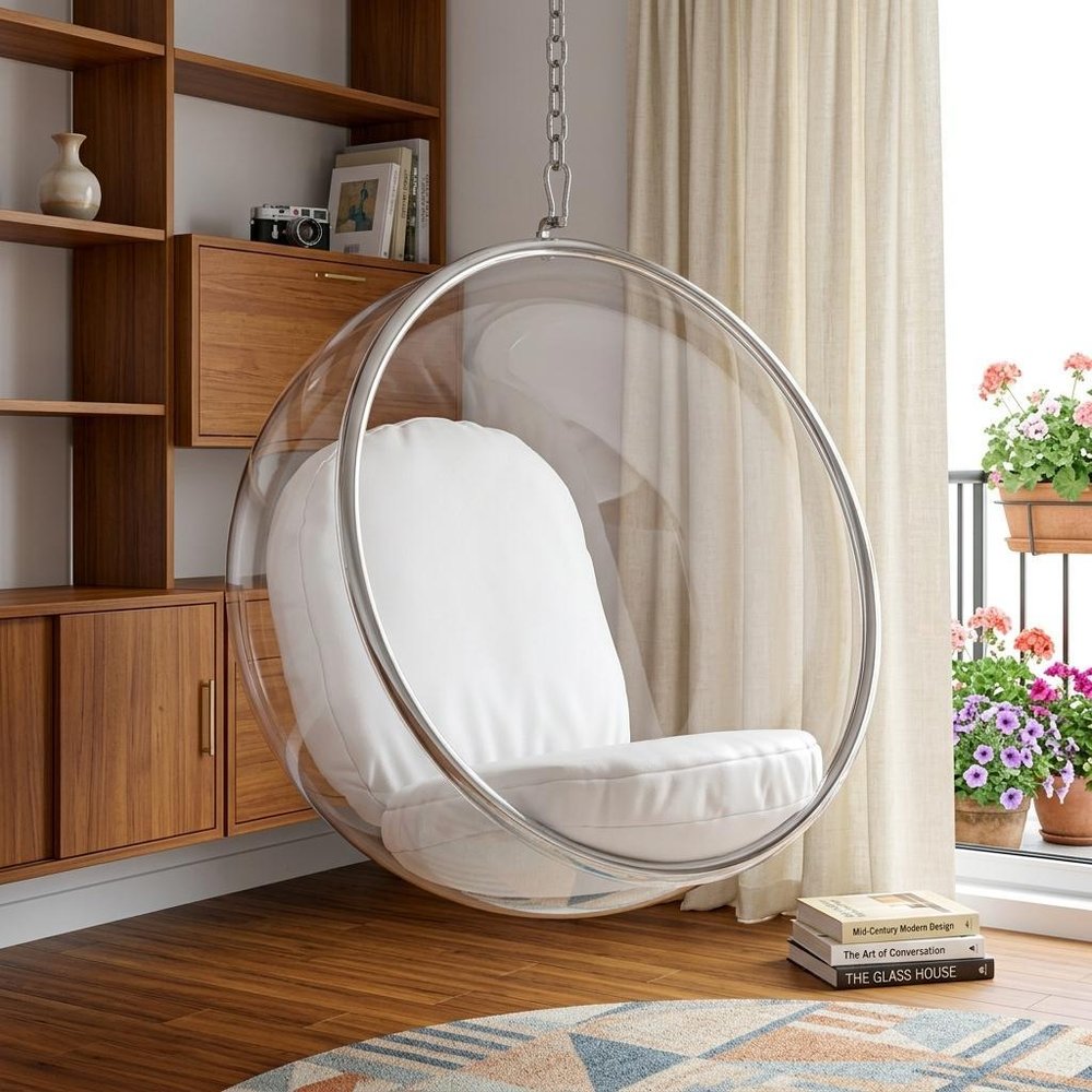 42" White Faux Leather Balloon Chair HomeRoots