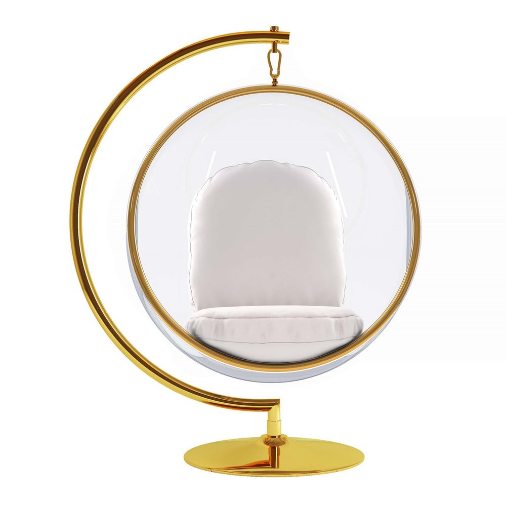 42" White and Gold Faux Leather Balloon Chair HomeRoots