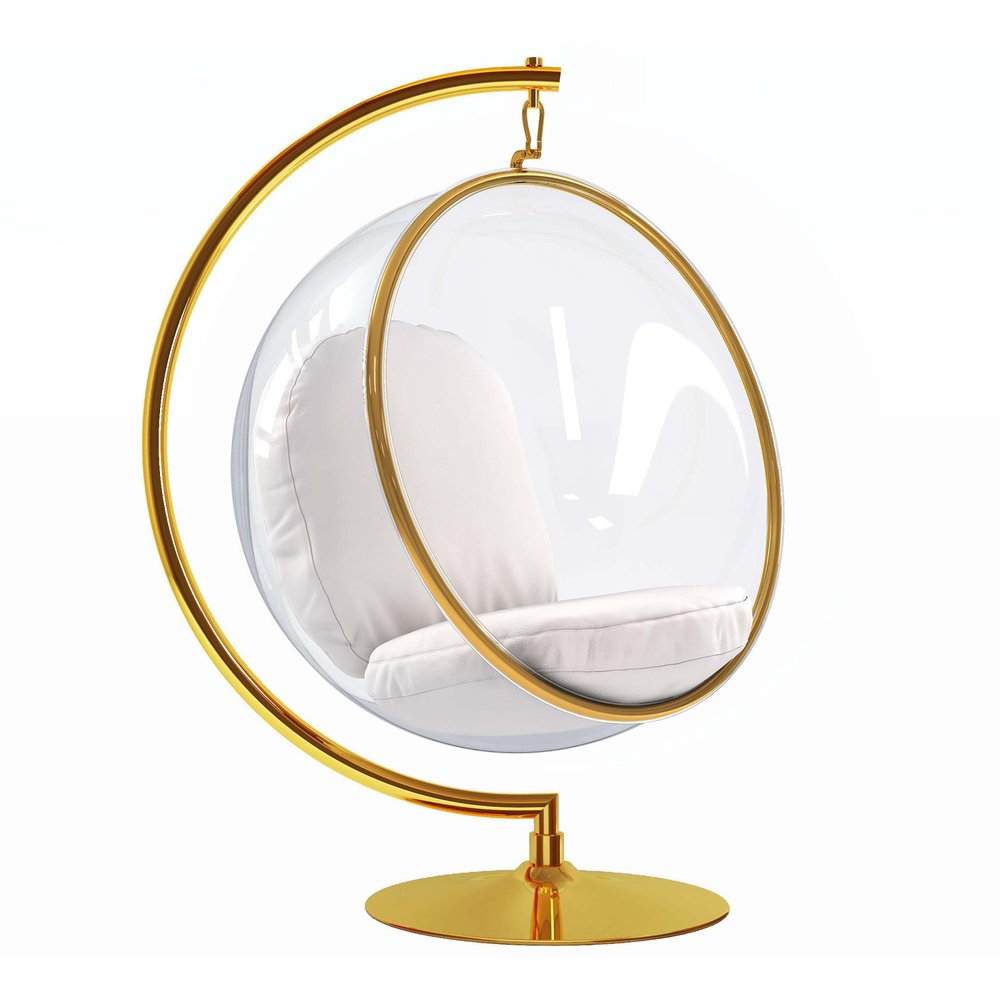 42" White and Gold Faux Leather Balloon Chair HomeRoots
