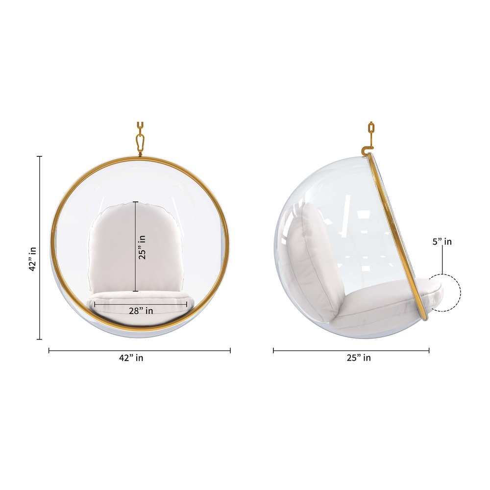 42" White and Gold Faux Leather Balloon Chair HomeRoots