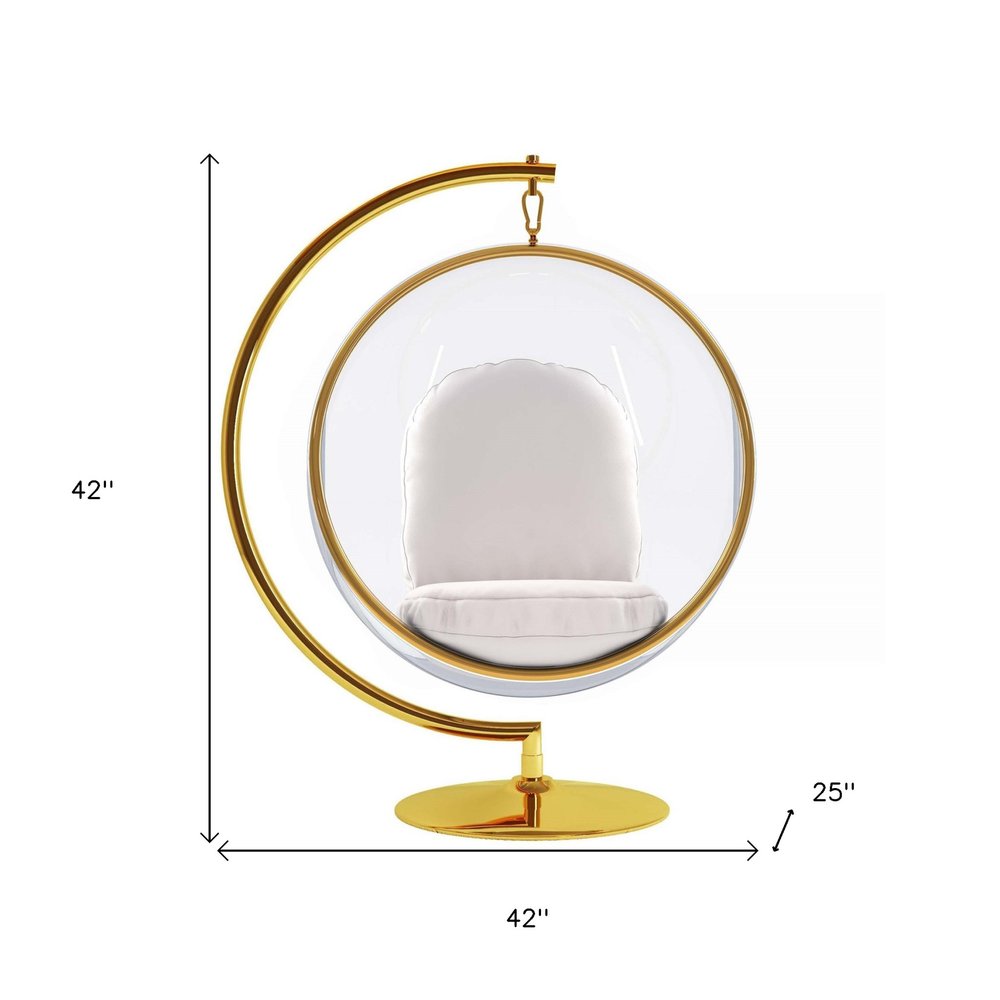 42" White and Gold Faux Leather Balloon Chair HomeRoots