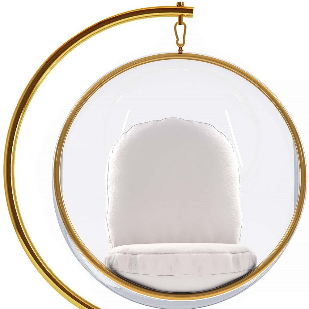 42" White and Gold Faux Leather Balloon Chair HomeRoots