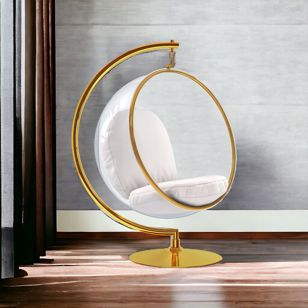 42" White and Gold Faux Leather Balloon Chair HomeRoots