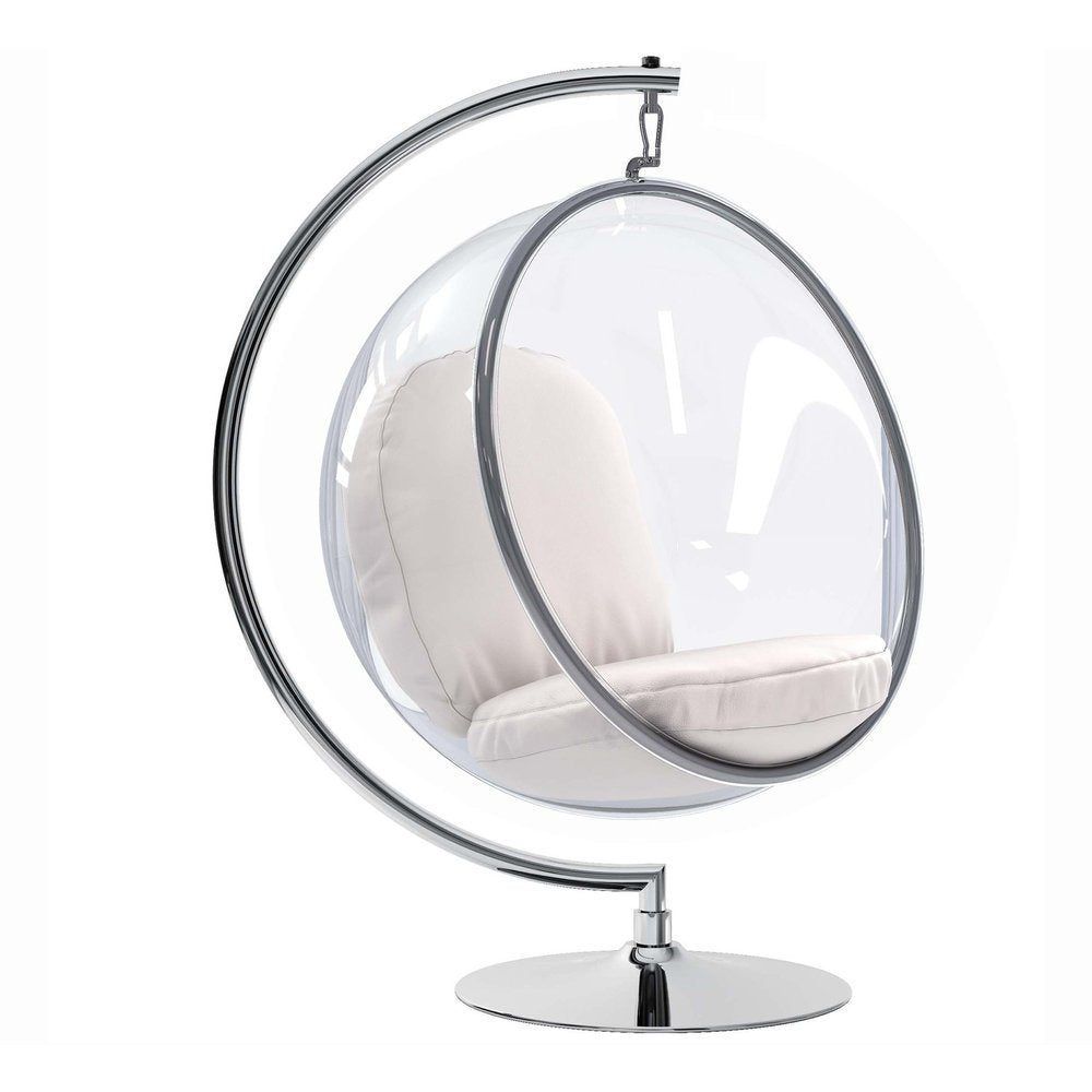 42" White and Silver Faux Leather Balloon Chair HomeRoots