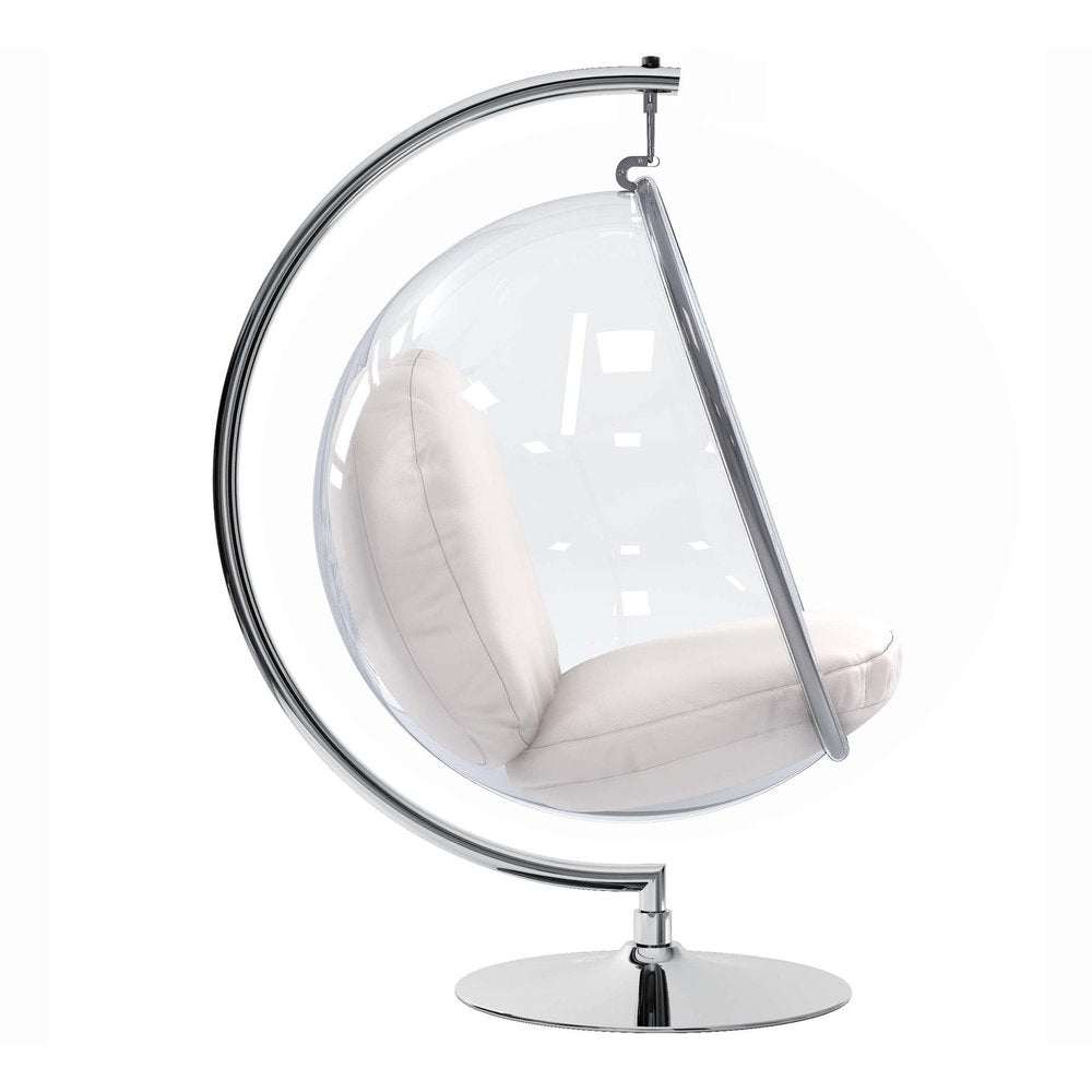 42" White and Silver Faux Leather Balloon Chair HomeRoots