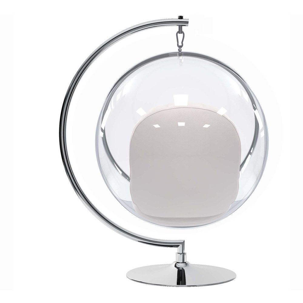 42" White and Silver Faux Leather Balloon Chair HomeRoots